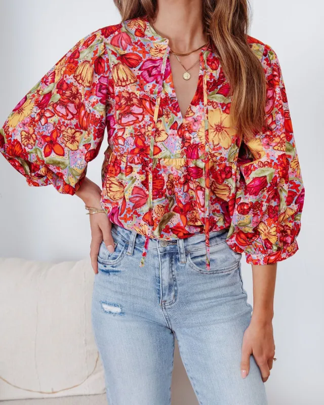 Pandora Floral Puff Sleeve Babydoll Top sold by Vici