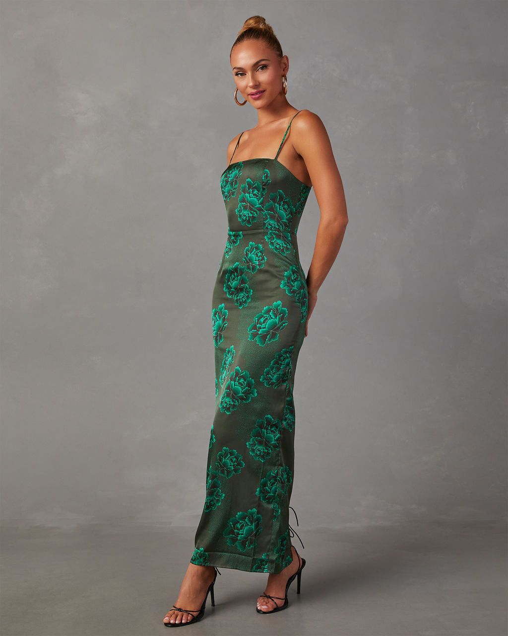 Ivy Satin Floral Slip Midi Dress - Green sold by Vici product image thumbnail 3