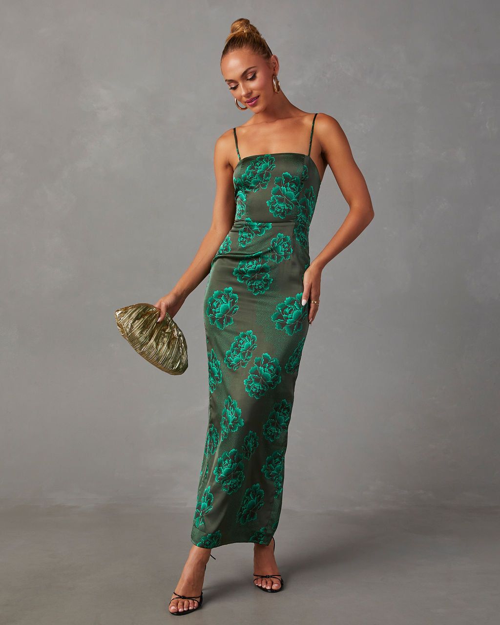 Ivy Satin Floral Slip Midi Dress - Green sold by Vici product image thumbnail 6