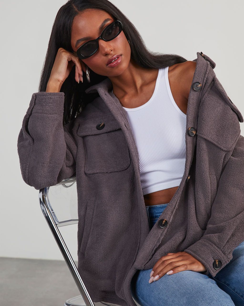 Down To Cuddle Cozy Shacket - Dark Charcoal sold by Vici product image thumbnail 5