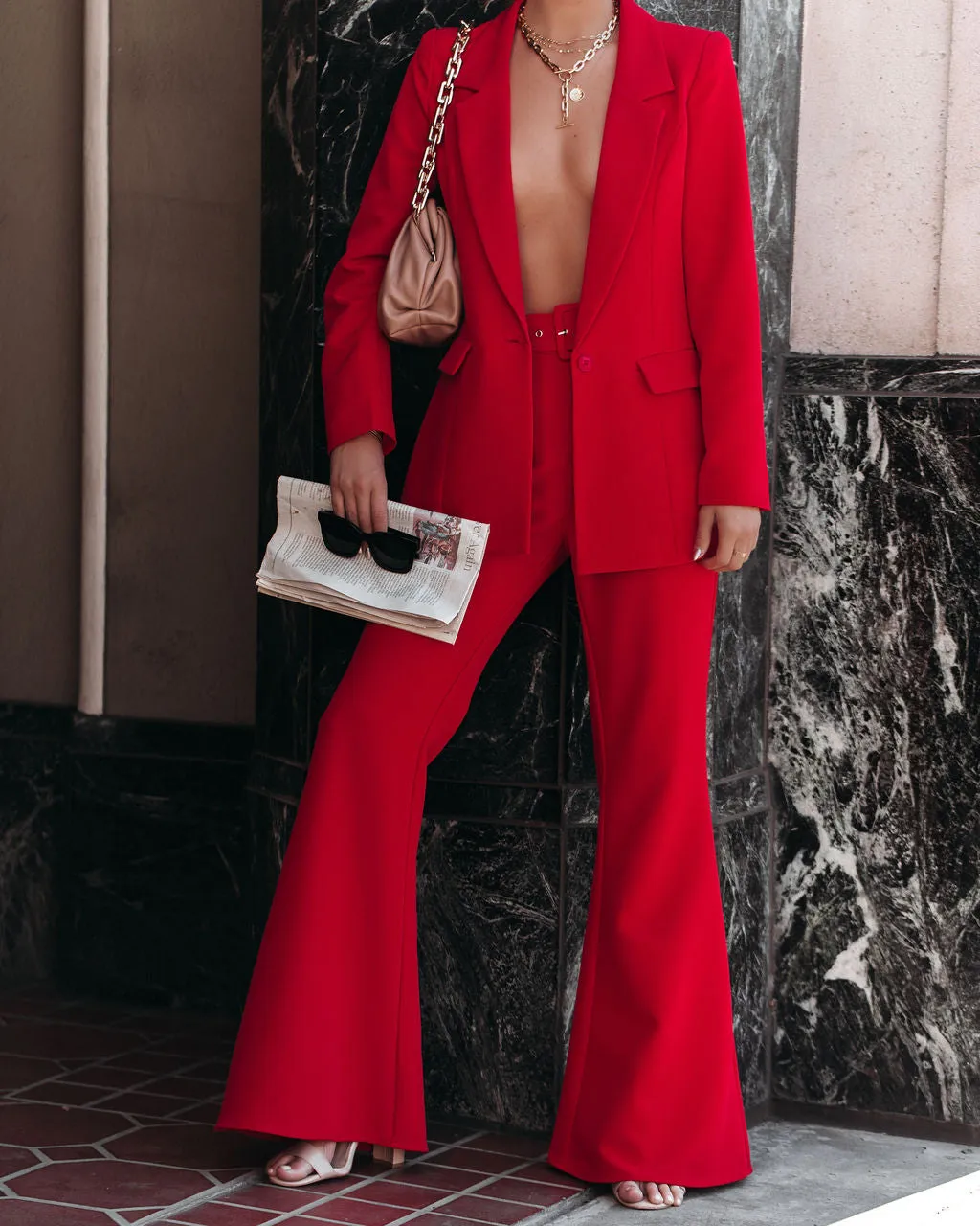 Runway Pocketed Belted Flare Trousers sold by Vici product image thumbnail 5