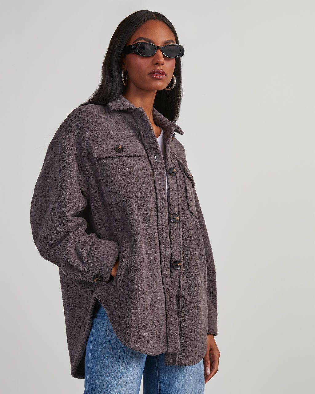Down To Cuddle Cozy Shacket - Dark Charcoal sold by Vici product image thumbnail 3