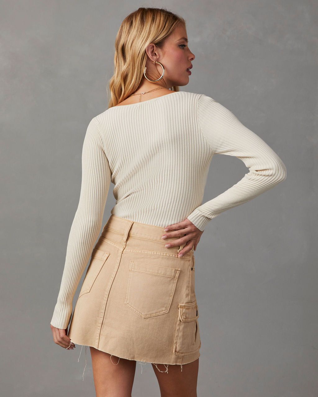 Marcey Ribbed Long Sleeve Top - Ecru sold by Vici product image thumbnail 4