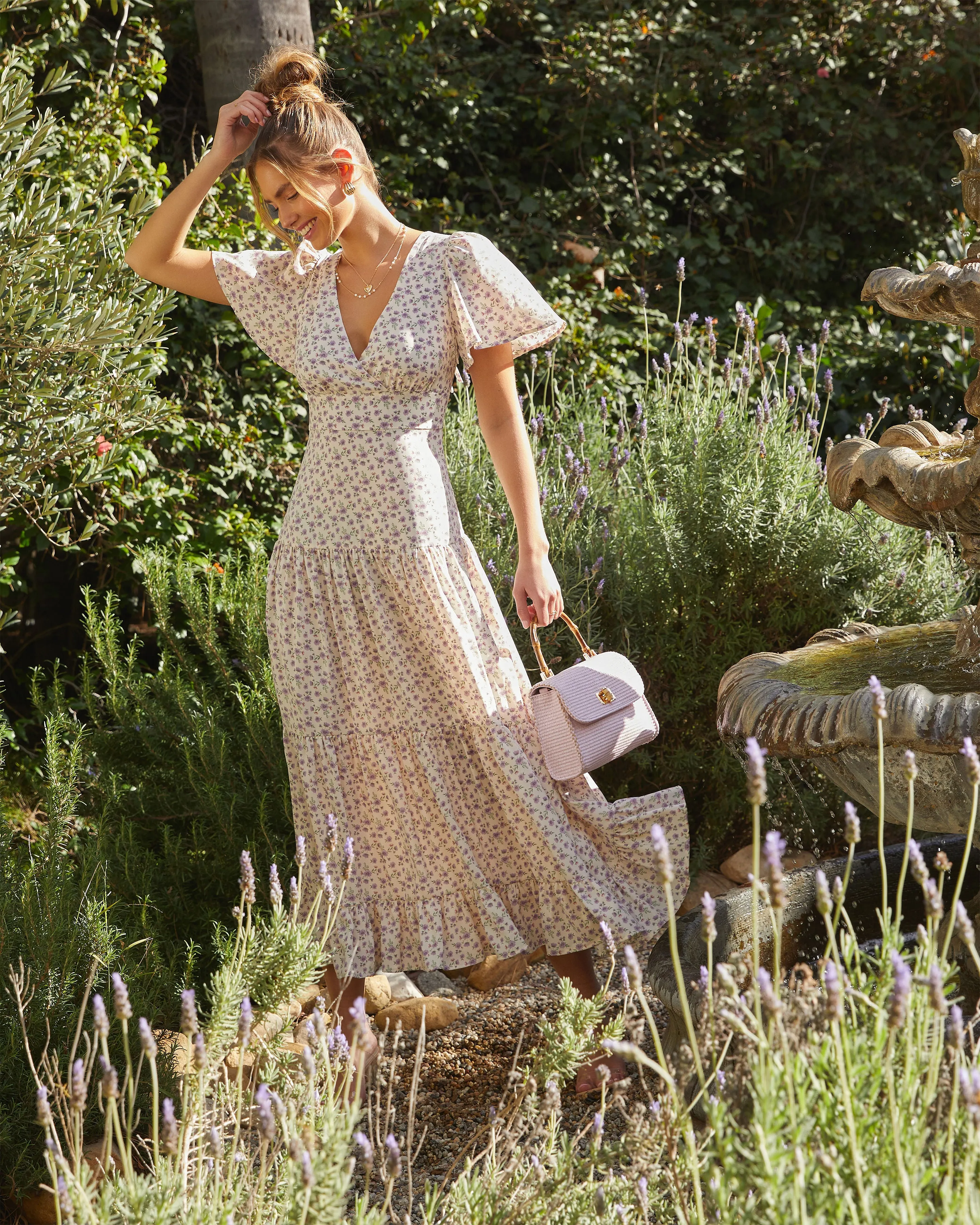 Ashlyn V-Neck Tiered Maxi Dress sold by Vici