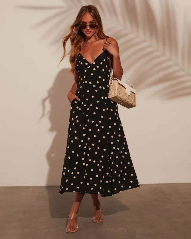 Sicily Polka Dot Pocketed Midi Dress sold by Vici