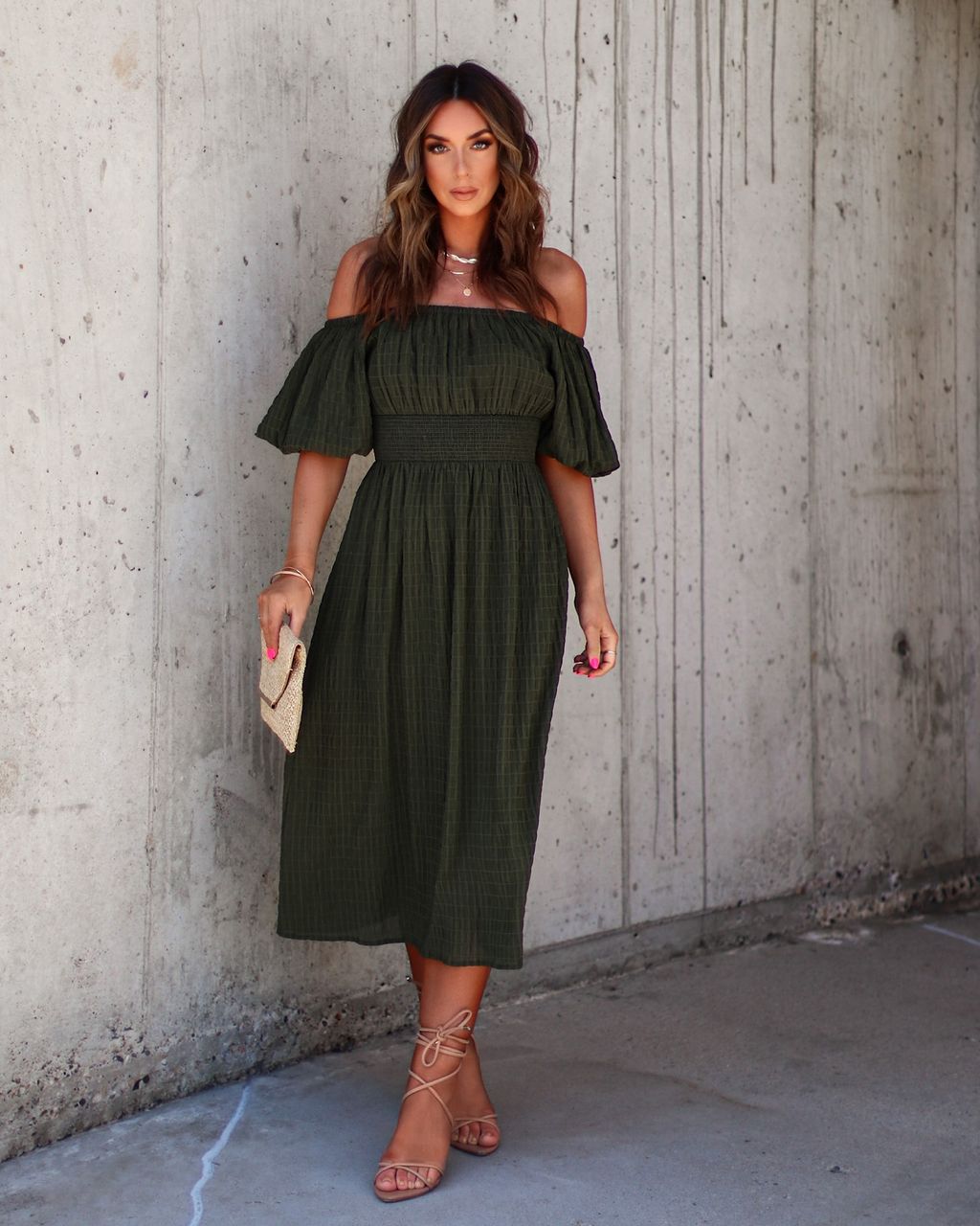 Mirabella Off The Shoulder Midi Dress sold by Vici