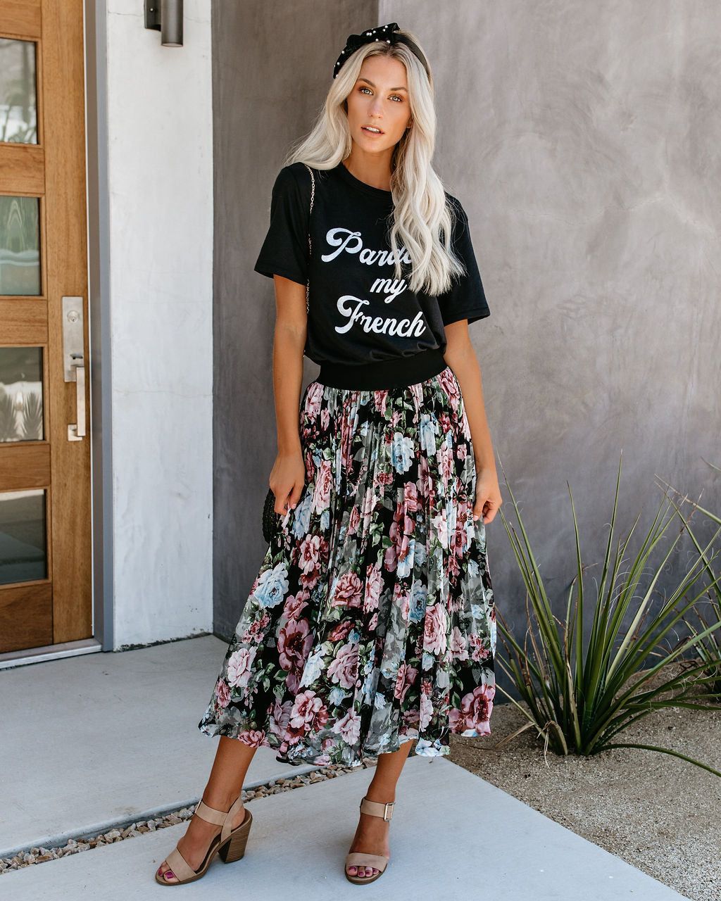 Pleats, Please Floral Midi Skirt sold by Vici product image thumbnail 3