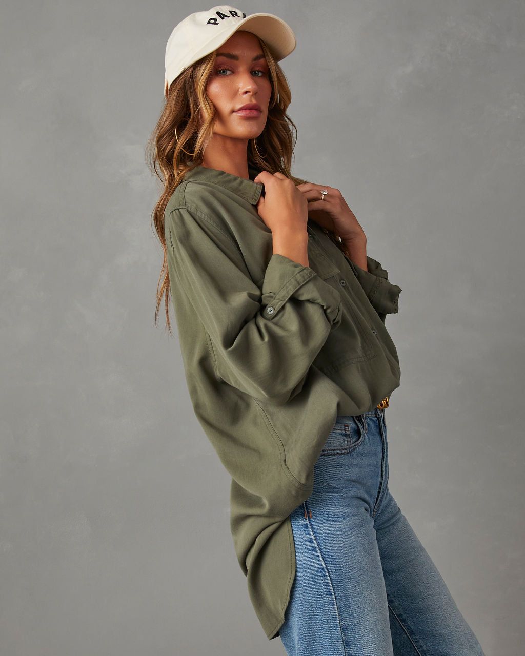 Greeley Oversized Button Down Top - Olive - SALE sold by Vici product image thumbnail 4