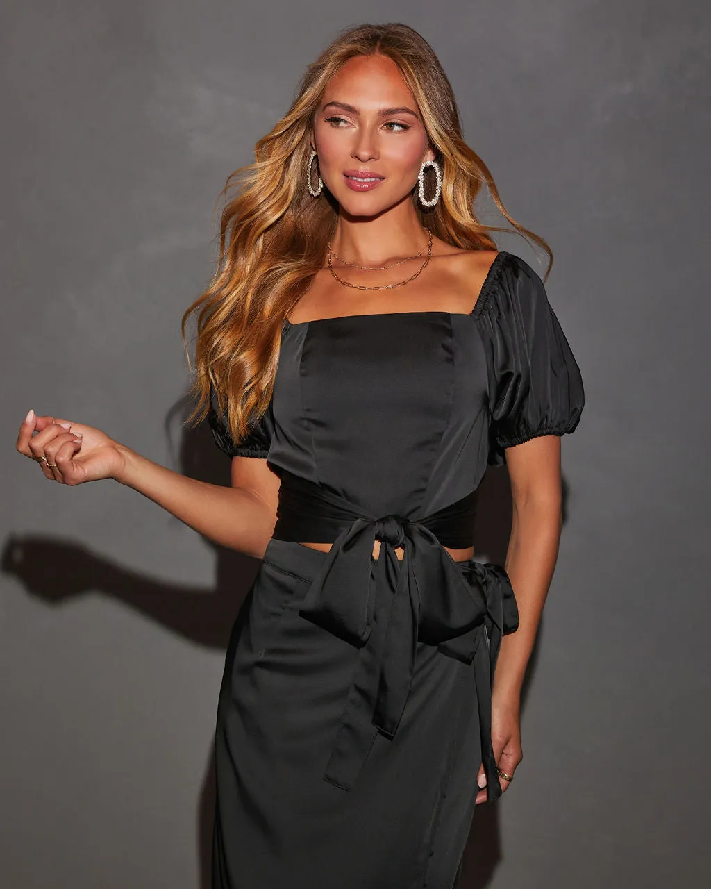 Braelyn Satin Puff Sleeve Wrap Cropped Top sold by Vici product image thumbnail 3