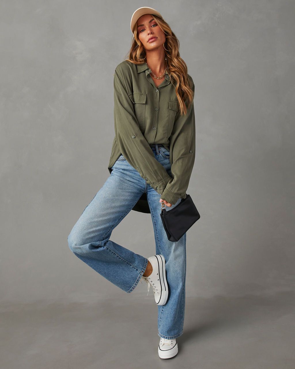 Greeley Oversized Button Down Top - Olive - SALE sold by Vici product image thumbnail 3