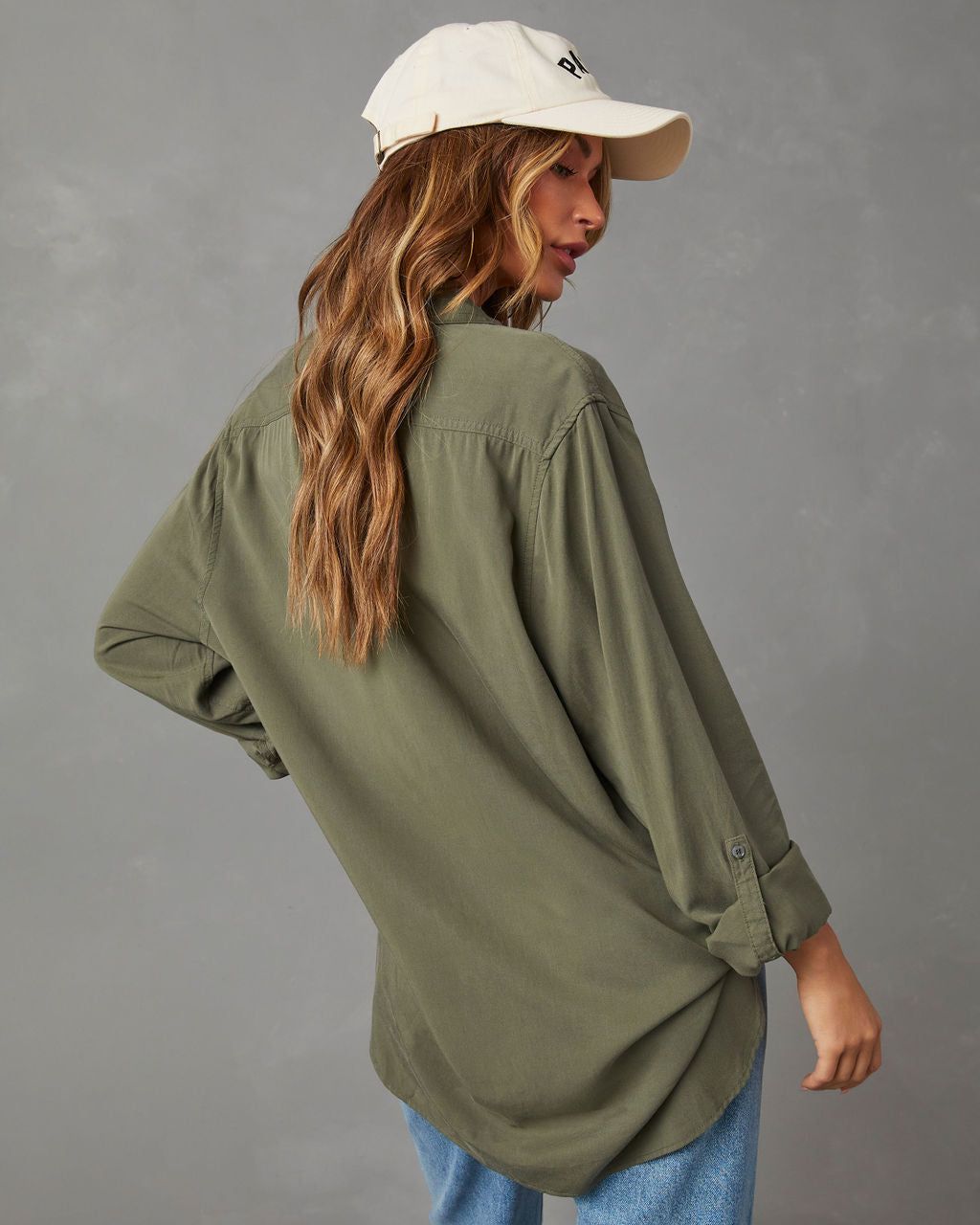 Greeley Oversized Button Down Top - Olive - SALE sold by Vici product image thumbnail 2