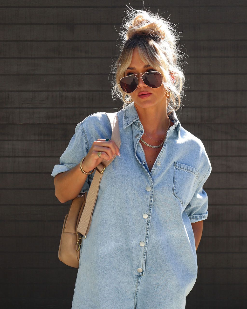 Beatrix Denim Pocketed Romper sold by Vici product image thumbnail 3