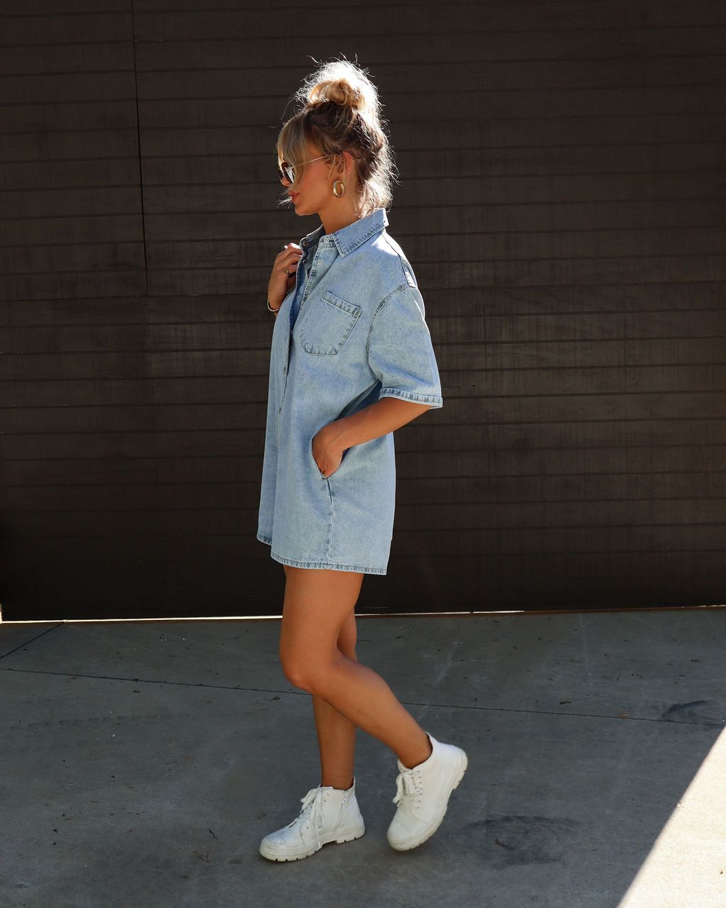 Beatrix Denim Pocketed Romper sold by Vici product image thumbnail 4
