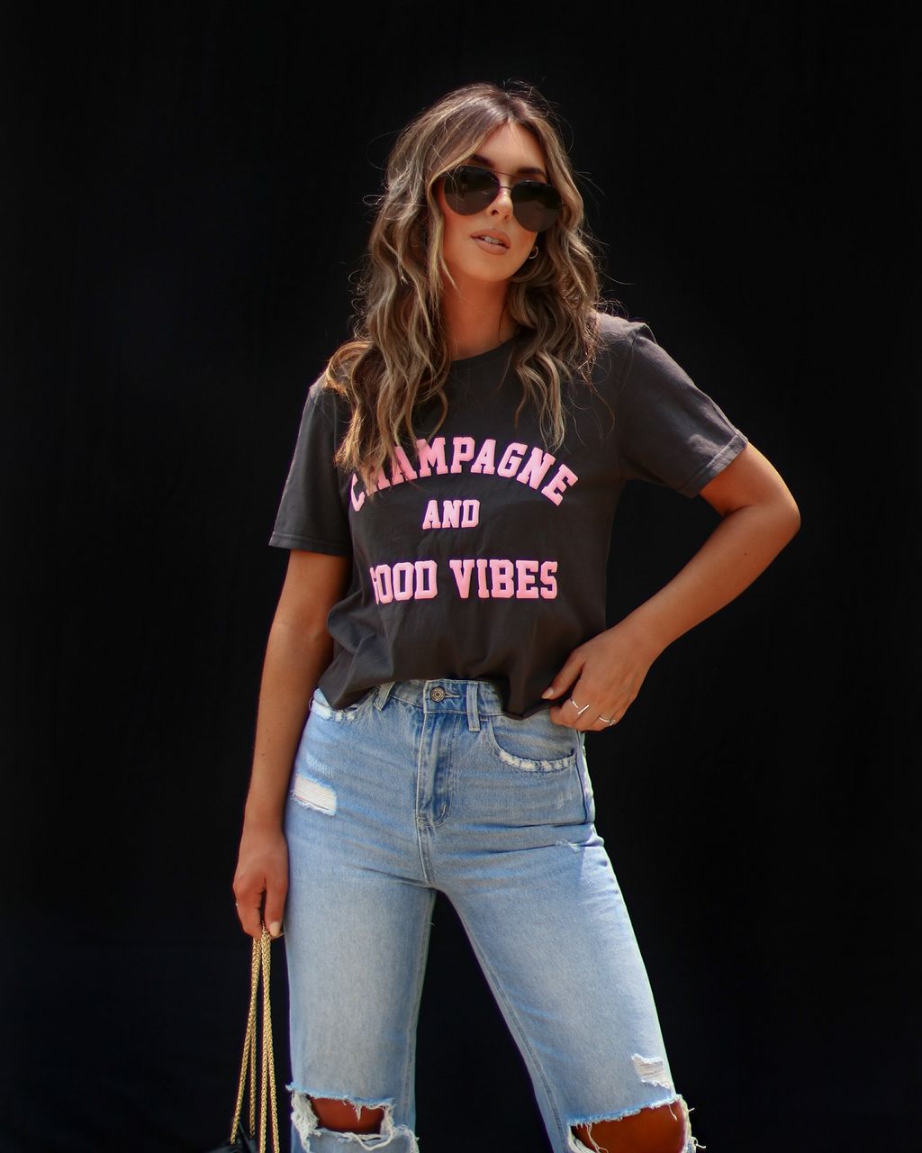 Champagne And Good Vibes Cotton Tee sold by Vici
