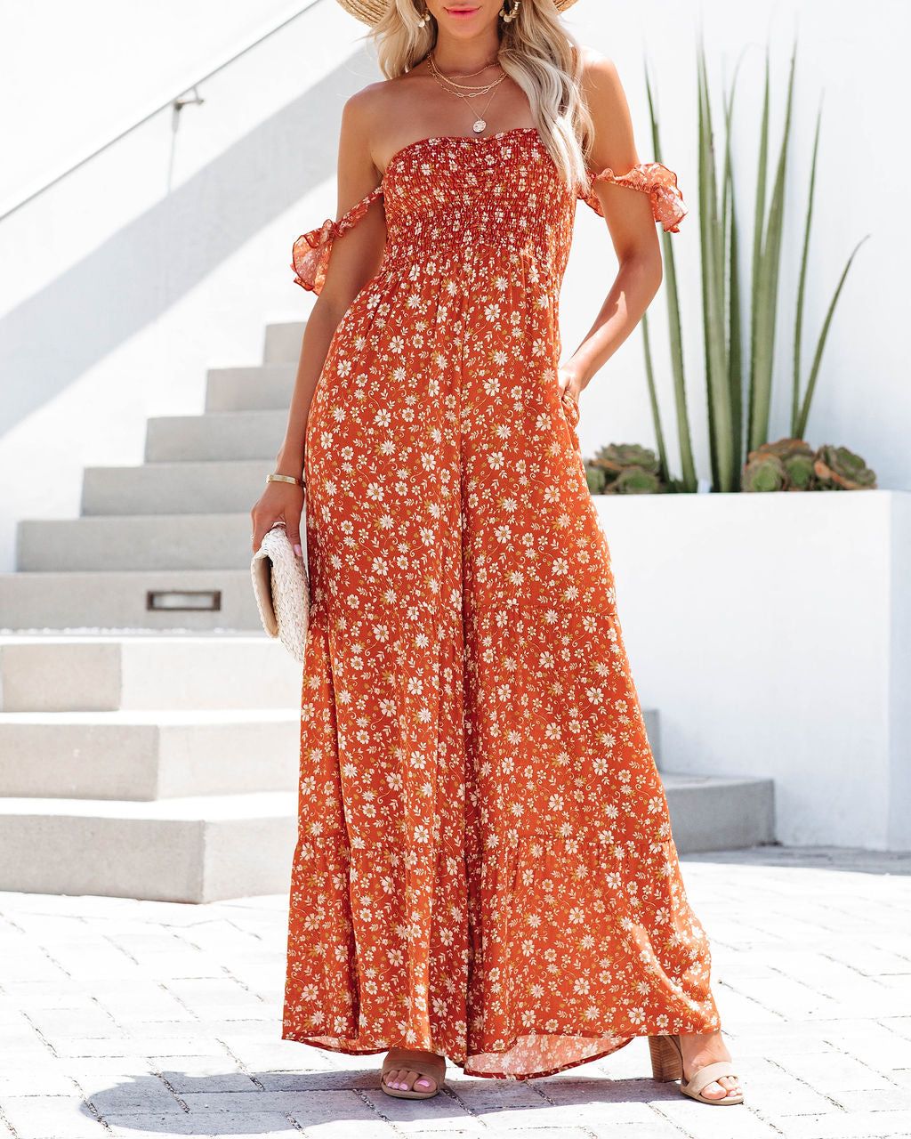 Del Sol Pocketed Smocked Jumpsuit - FINAL SALE sold by Vici product image thumbnail 3