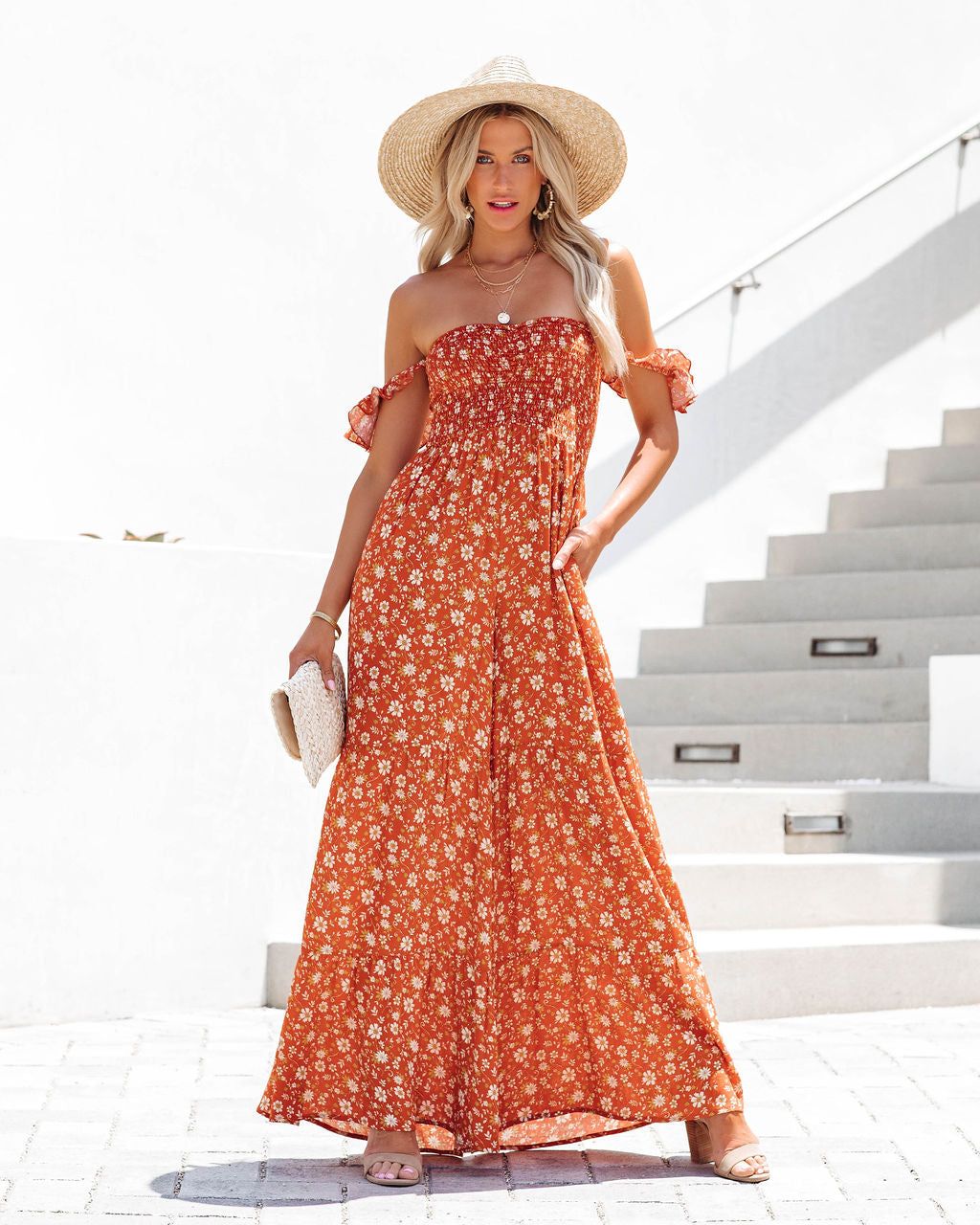 Del Sol Pocketed Smocked Jumpsuit - FINAL SALE sold by Vici