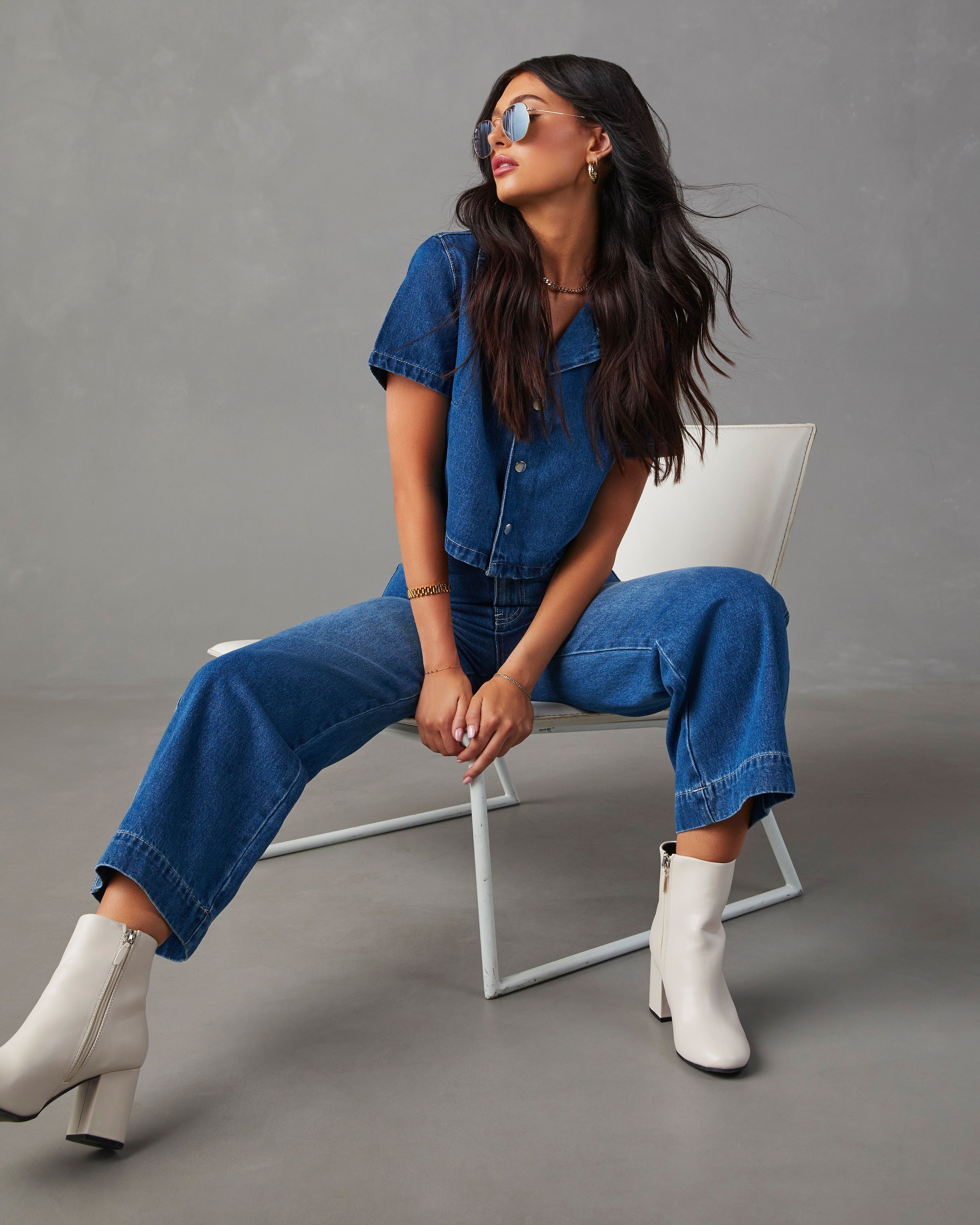 Amir Wide Leg Denim Trousers - Dark Wash sold by Vici product image thumbnail 3