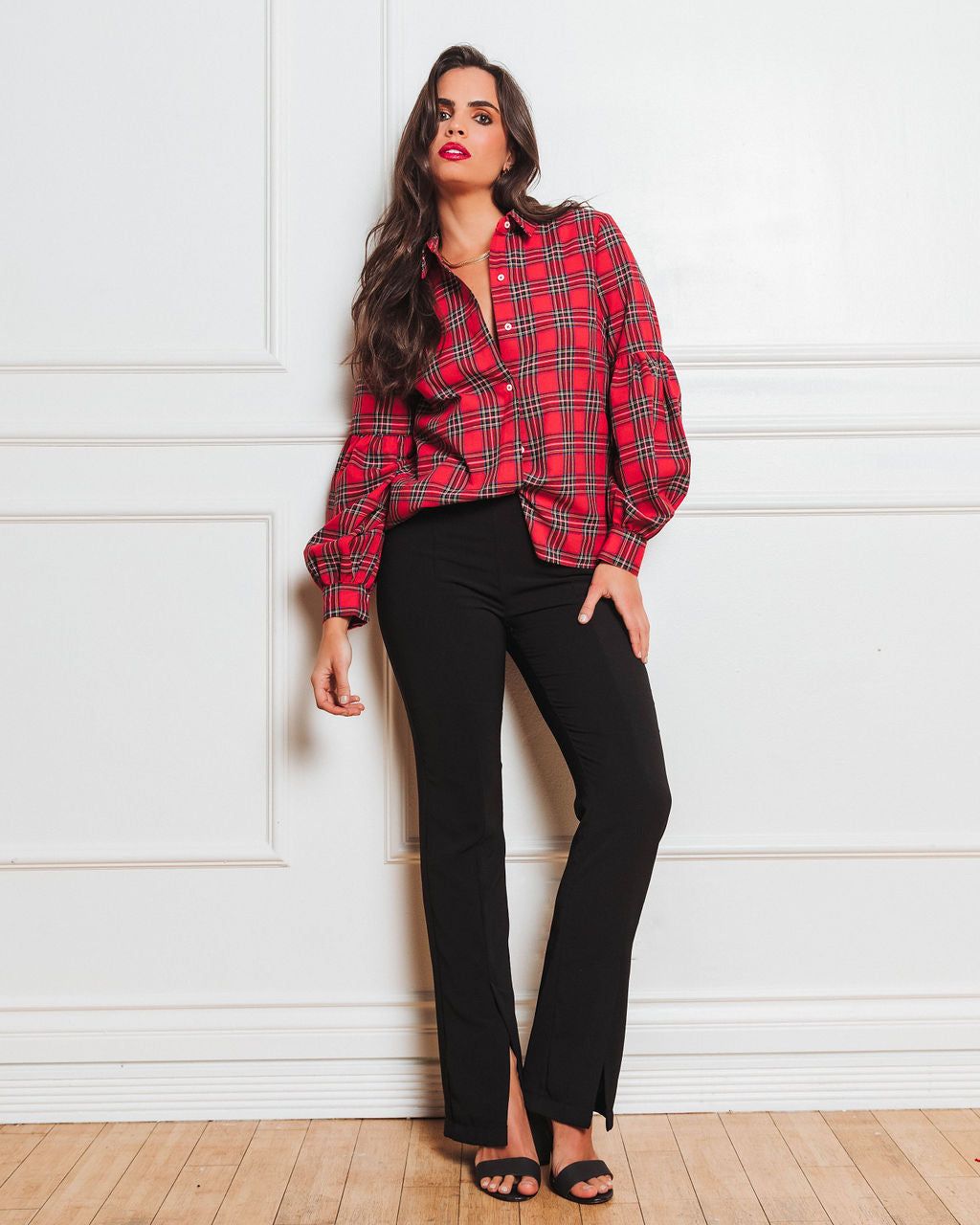 Gift For Me Plaid Puff Sleeve Button Down Top sold by Vici product image thumbnail 3