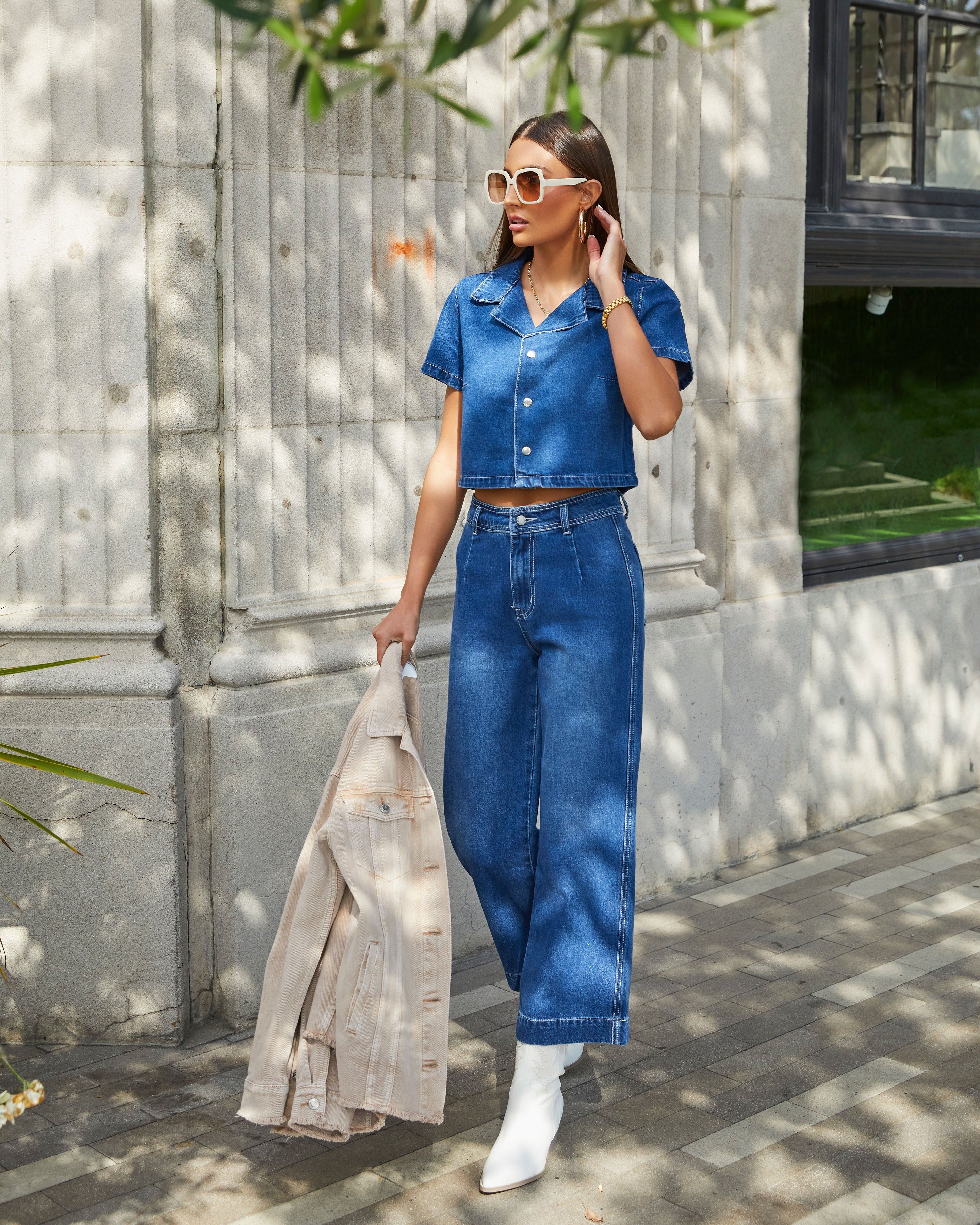 Amir Wide Leg Denim Trousers - Dark Wash sold by Vici product image thumbnail 5