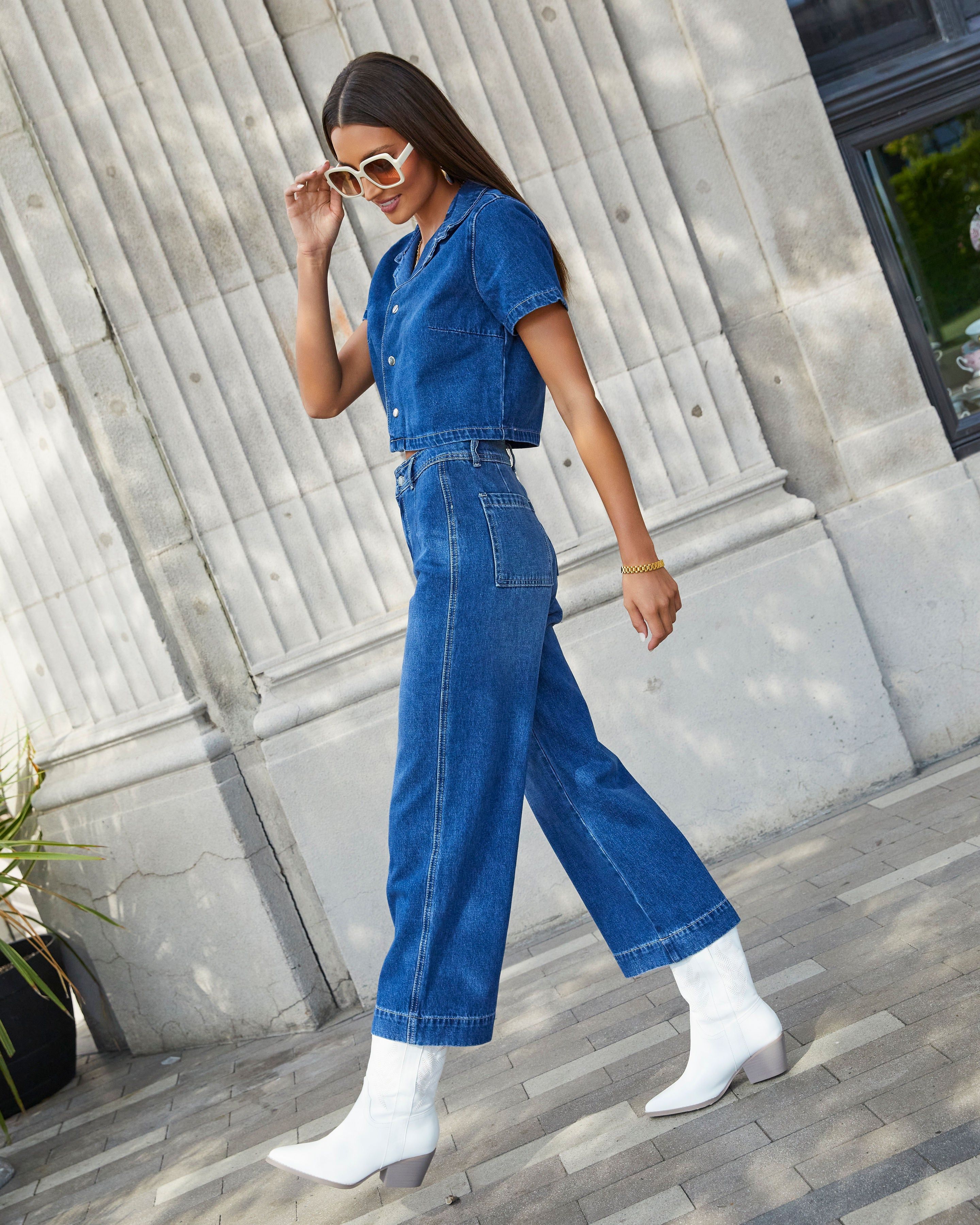 Amir Wide Leg Denim Trousers - Dark Wash sold by Vici product image thumbnail 6