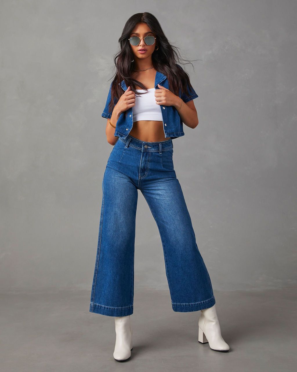 Amir Wide Leg Denim Trousers - Dark Wash sold by Vici