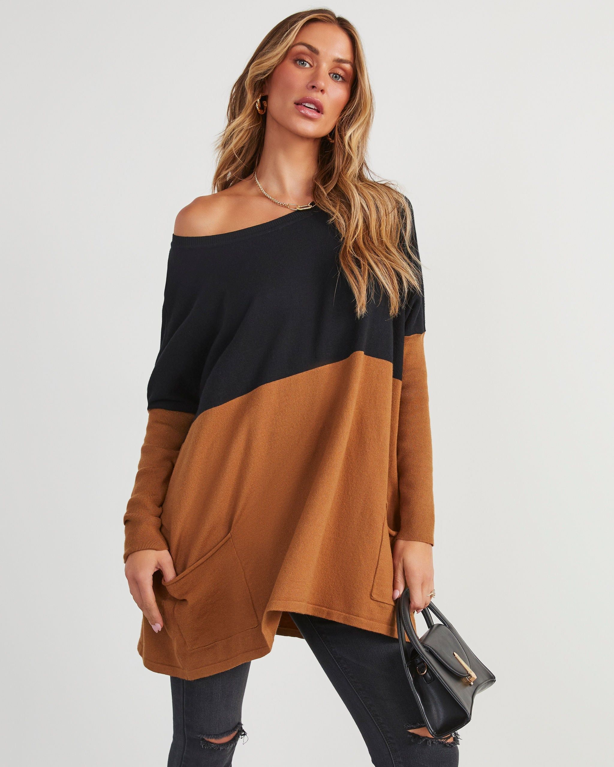 Very Special Pocketed Colorblock Knit Sweater sold by Vici