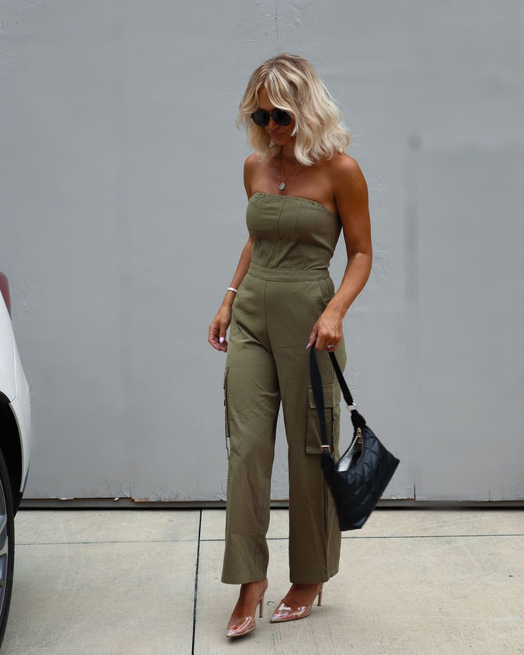 Marquette Strapless Cargo Jumpsuit - Olive sold by Vici product image thumbnail 2