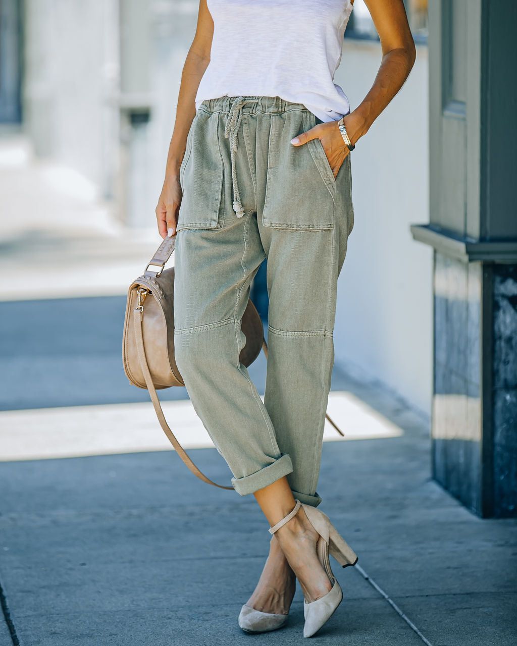 Kava Pocketed Denim Joggers - Olive - FINAL SALE sold by Vici product image thumbnail 8