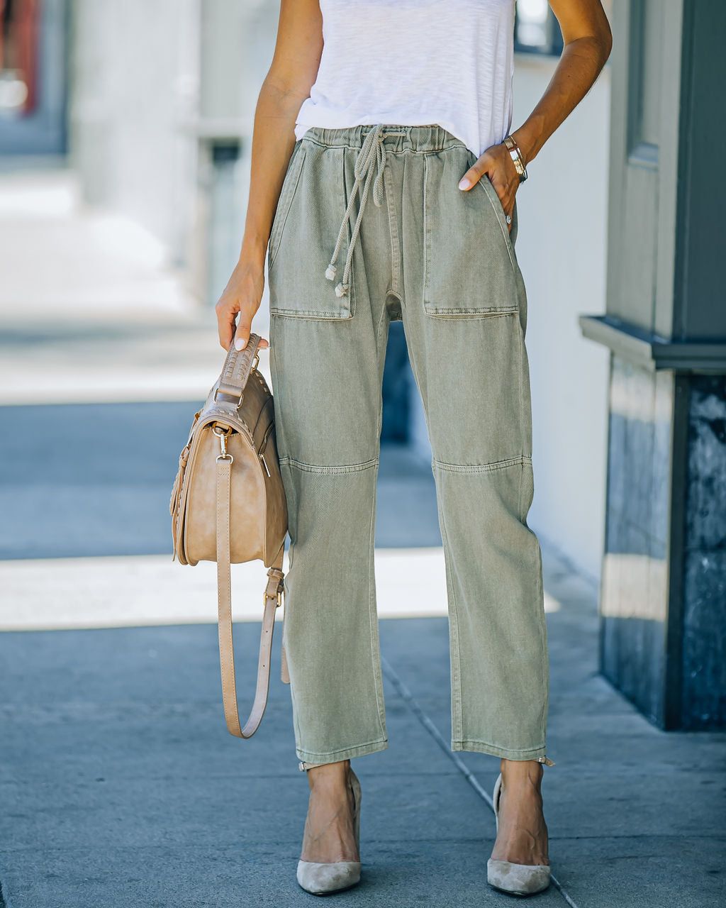 Kava Pocketed Denim Joggers - Olive - FINAL SALE sold by Vici product image thumbnail 5