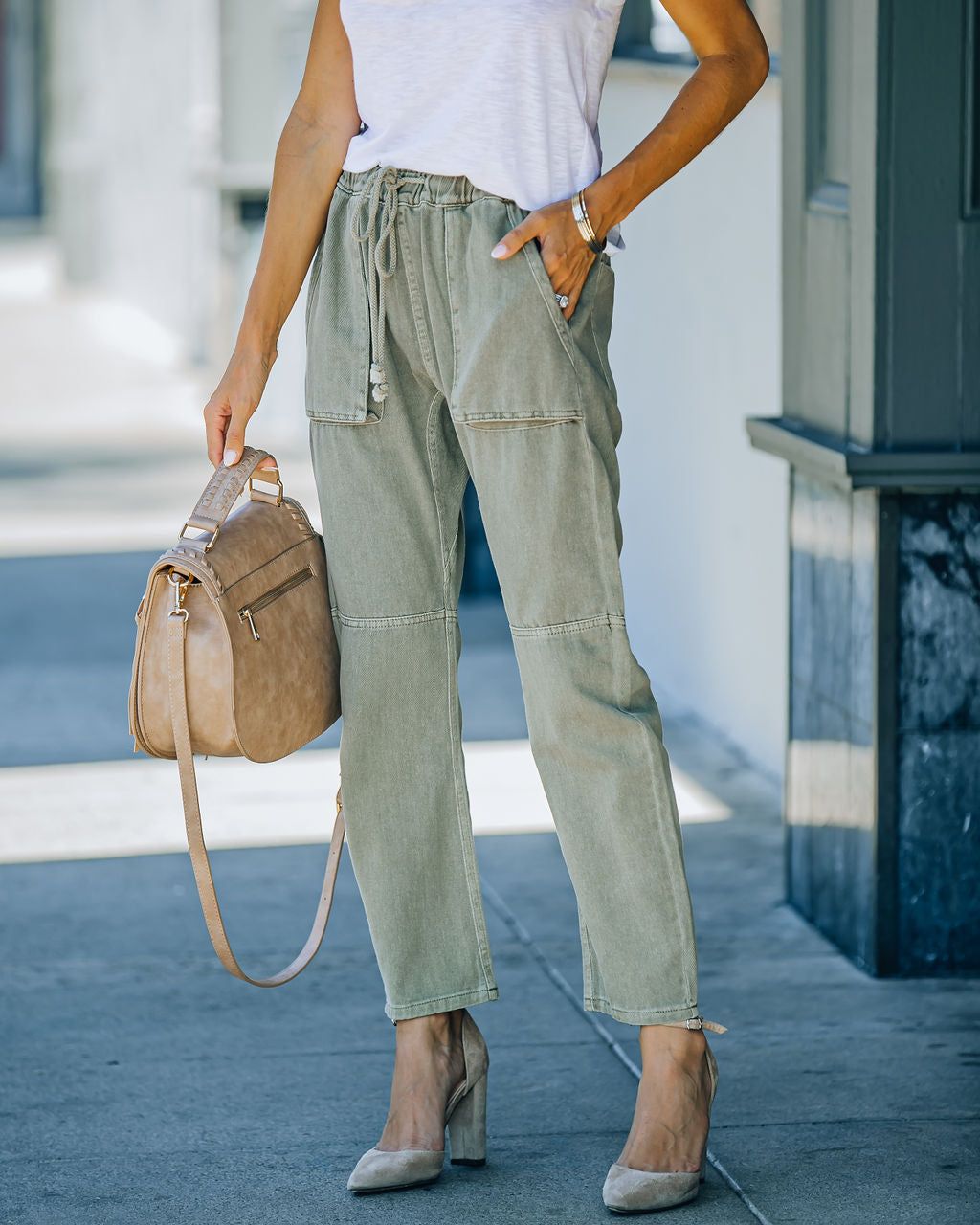 Kava Pocketed Denim Joggers - Olive - FINAL SALE sold by Vici product image thumbnail 7