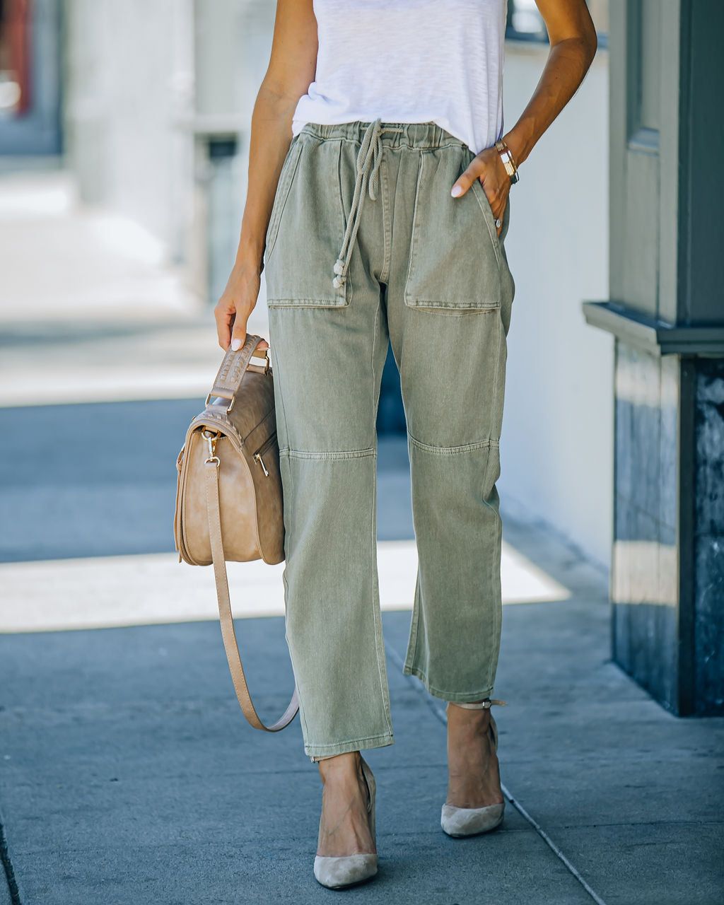 Kava Pocketed Denim Joggers - Olive - FINAL SALE sold by Vici product image thumbnail 6