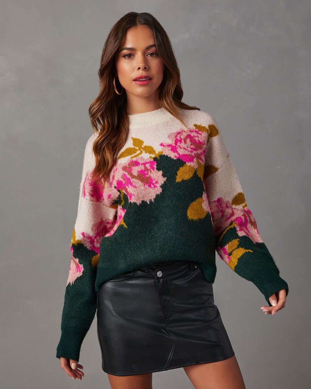 Vintage Rose Contrast Pullover Sweater - Hunter Green sold by Vici product image thumbnail 5