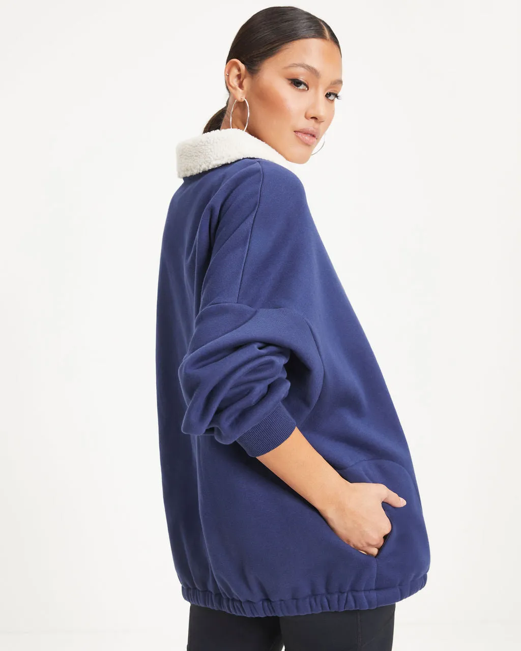 Hamptons Sports Half Zip Sherpa Trim Pocketed Pullover Sweater sold by Vici product image thumbnail 5