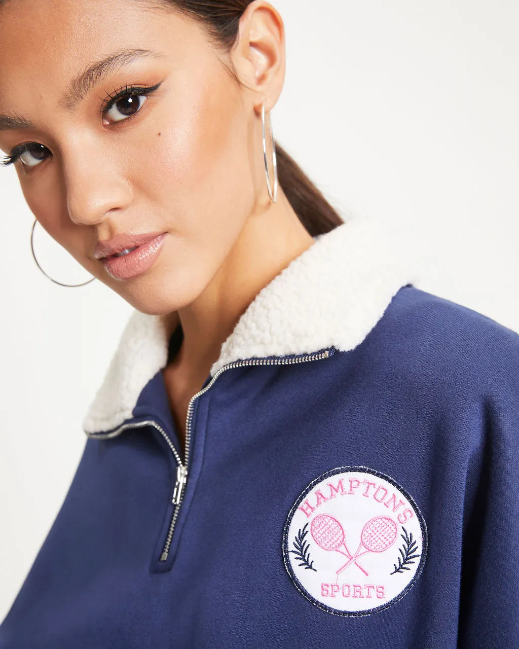 Hamptons Sports Half Zip Sherpa Trim Pocketed Pullover Sweater sold by Vici product image thumbnail 3