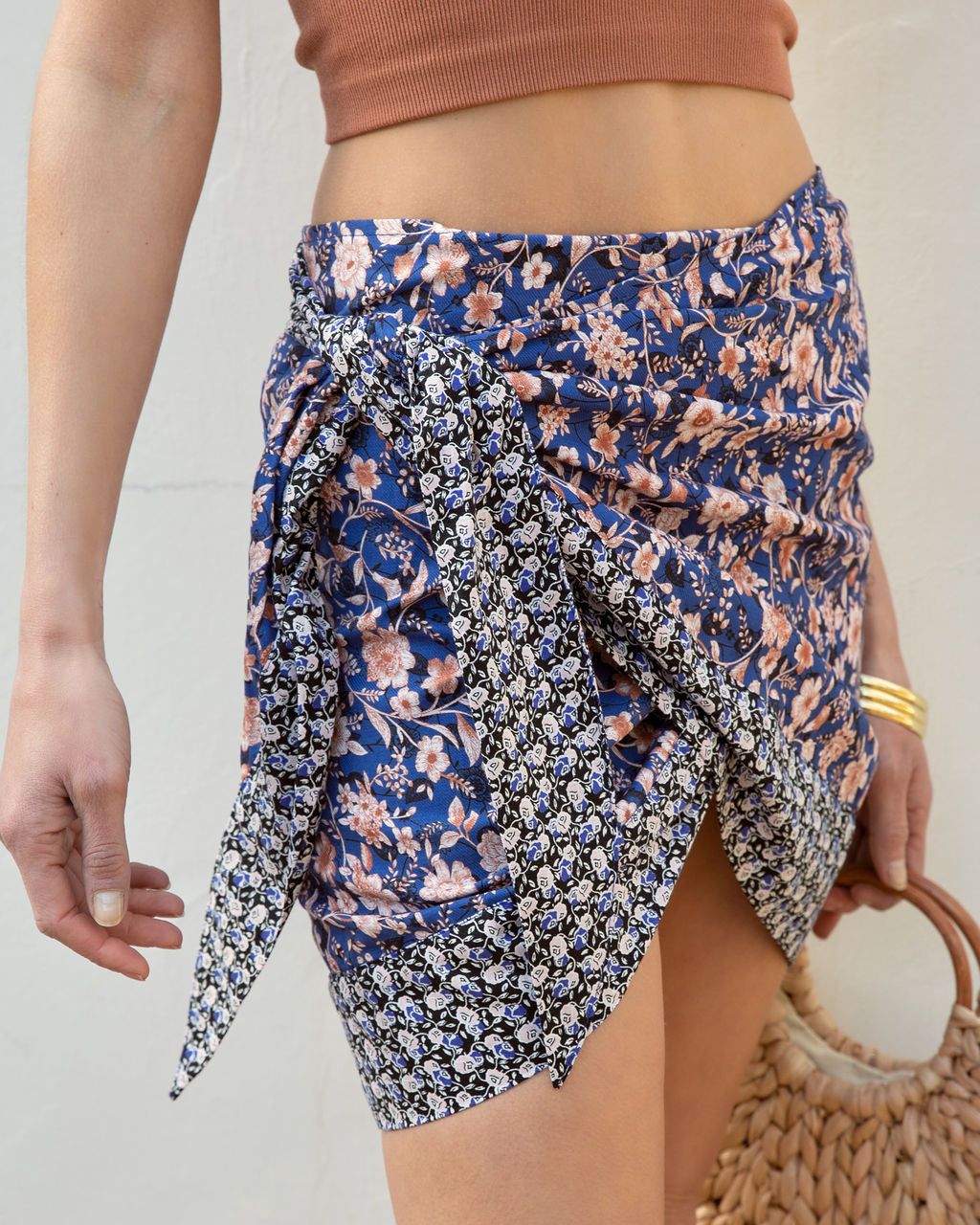 Free To Roam Cotton Floral Wrap Mini Skirt - Navy Multi - FINAL SALE sold by Vici product image thumbnail 2