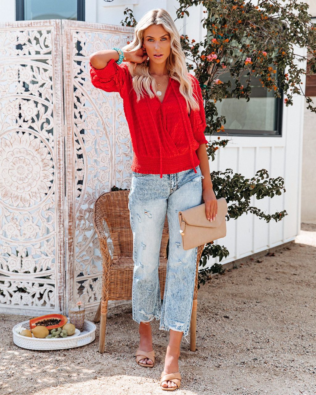 Anthem Cotton Textured Blouse - Red - FINAL SALE sold by Vici product image thumbnail 7