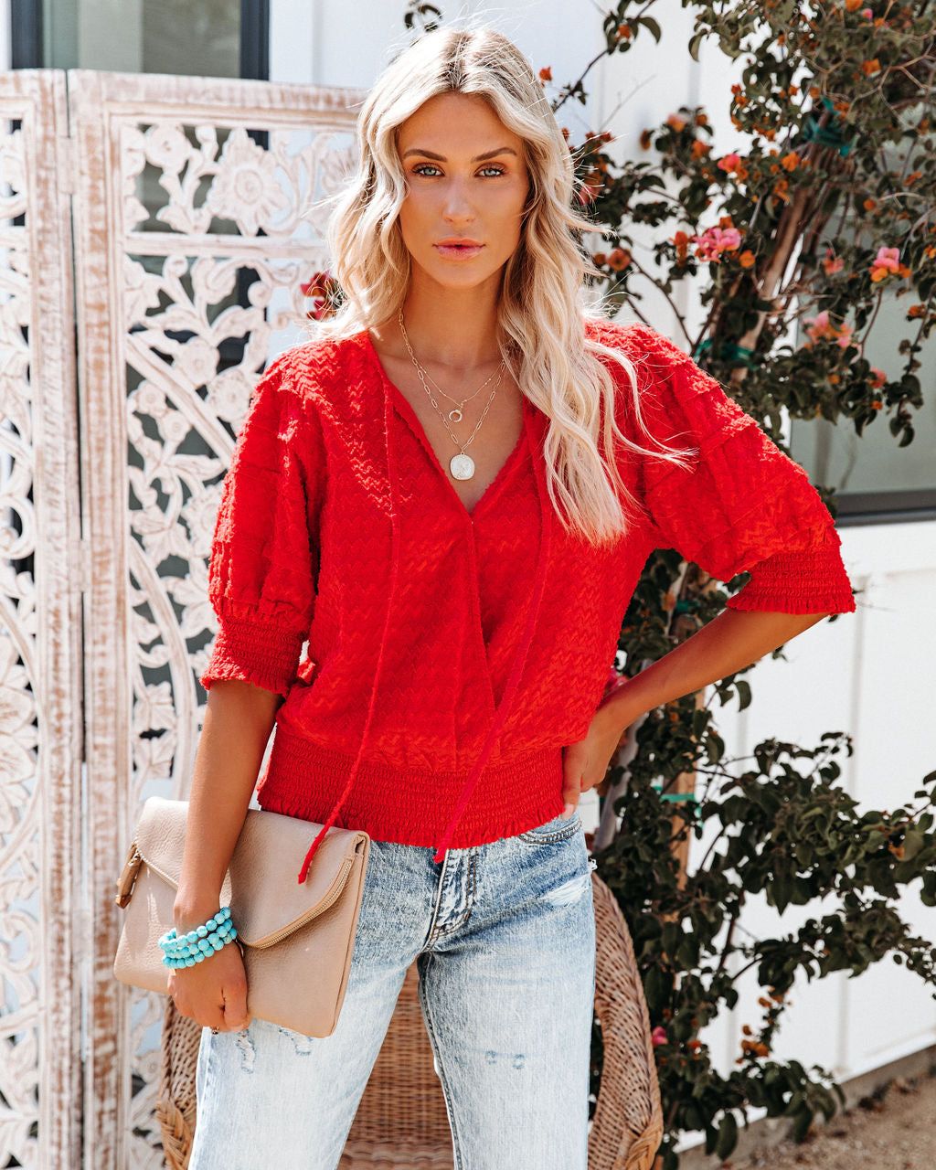 Anthem Cotton Textured Blouse - Red - FINAL SALE sold by Vici product image thumbnail 3