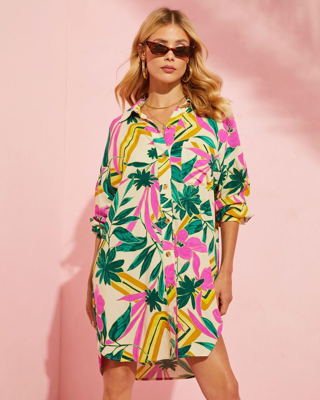 Tropical State Of Mind Button Down Shirt Dress sold by Vici product image thumbnail 3