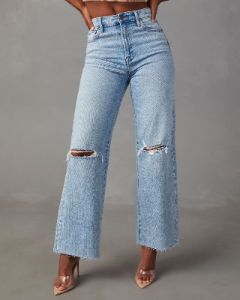 Alec High Rise Distressed Dad Jeans sold by Vici