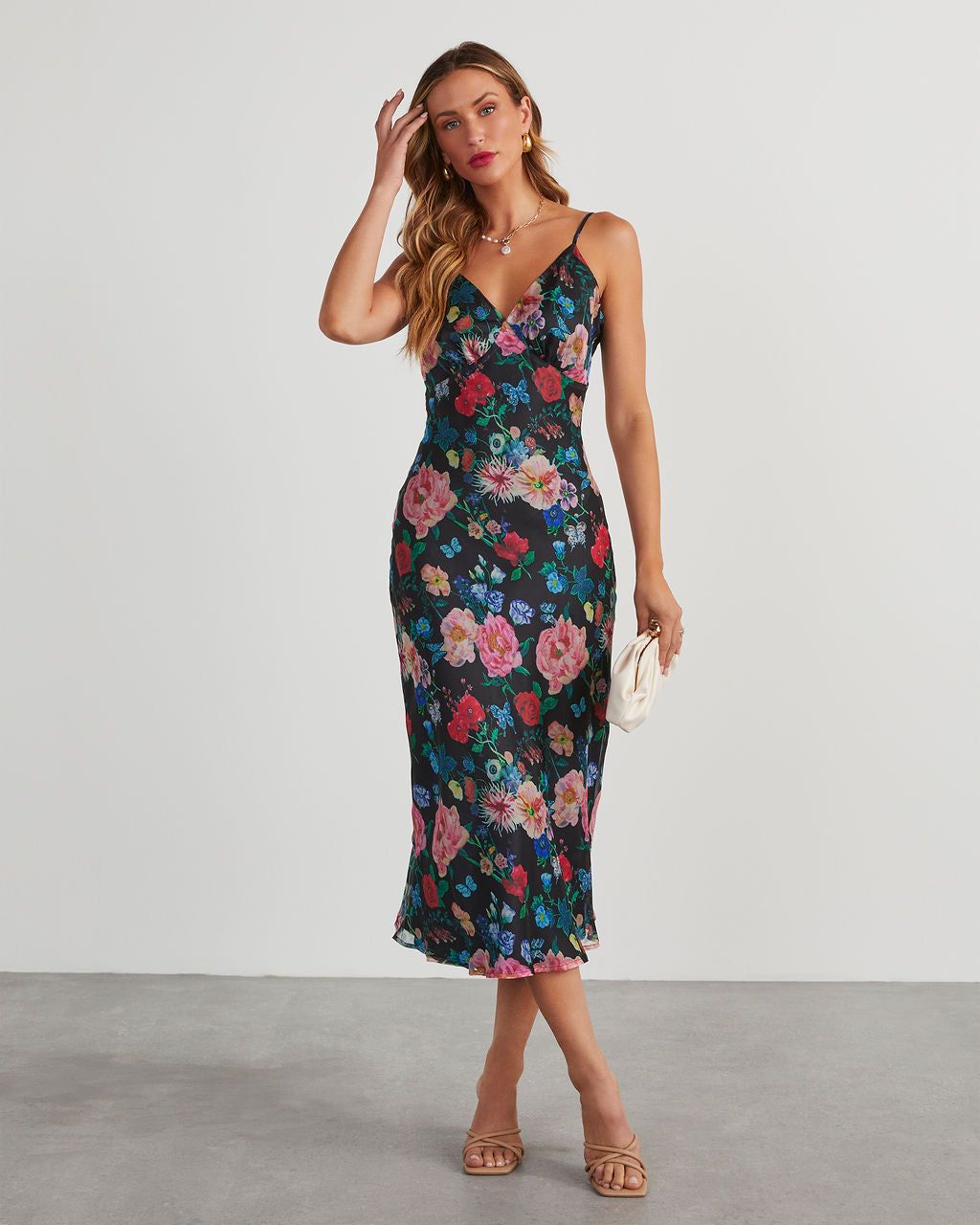 Don't Go Yet Slip Floral Midi Dress - Black sold by Vici product image thumbnail 6
