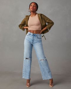 Alec High Rise Distressed Dad Jeans sold by Vici