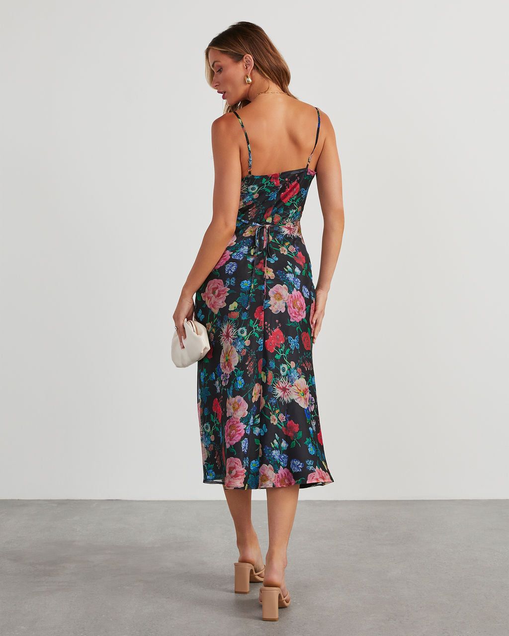 Don't Go Yet Slip Floral Midi Dress - Black sold by Vici product image thumbnail 4