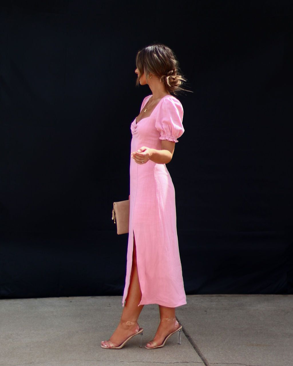 Good Grace Puff Sleeve Side Slit Midi Dress sold by Vici product image thumbnail 4