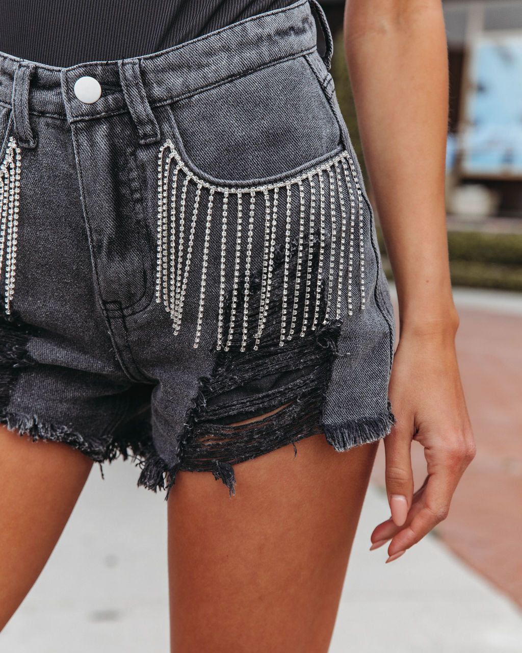 Rhinestone Cowgirl Distressed Denim Shorts sold by Vici product image thumbnail 4
