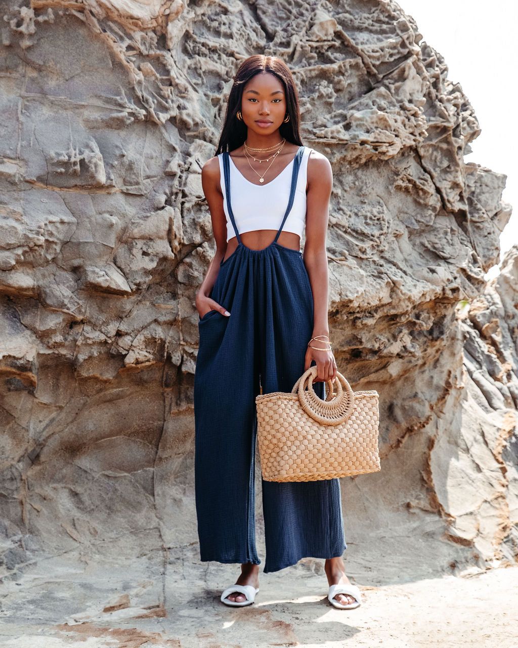 Half Moon Bay Cotton Pocketed Overalls - Navy - FINAL SALE sold by Vici product image thumbnail 3