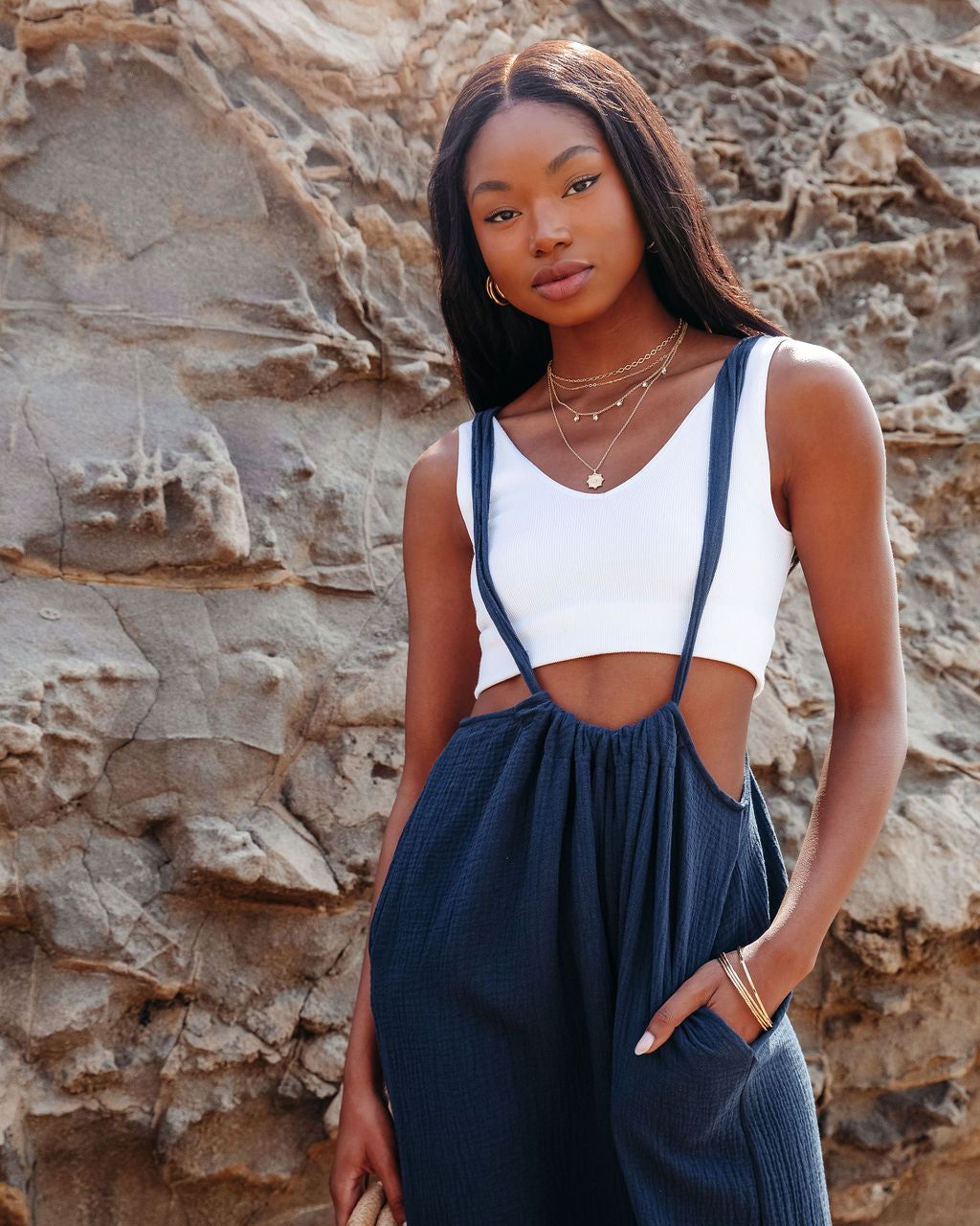 Half Moon Bay Cotton Pocketed Overalls - Navy - FINAL SALE sold by Vici product image thumbnail 2