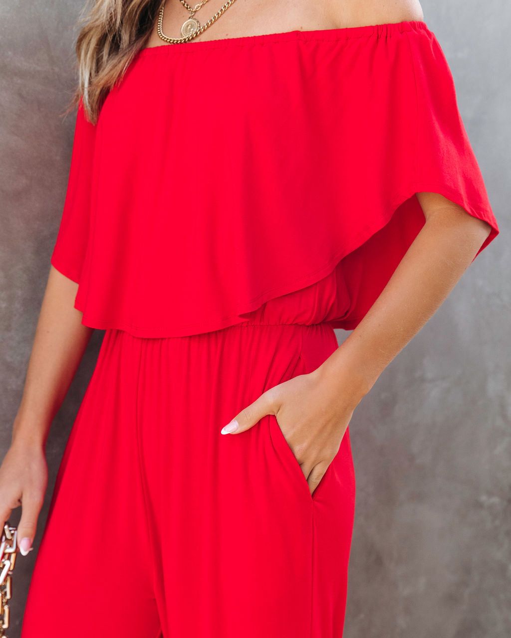 Antonella Off The Shoulder Pocketed Jumpsuit sold by Vici product image thumbnail 6