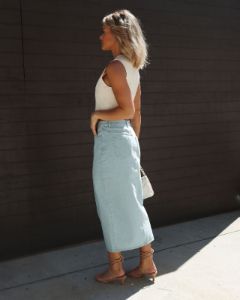 Perry Denim Pocketed Midi Skirt - SALE sold by Vici