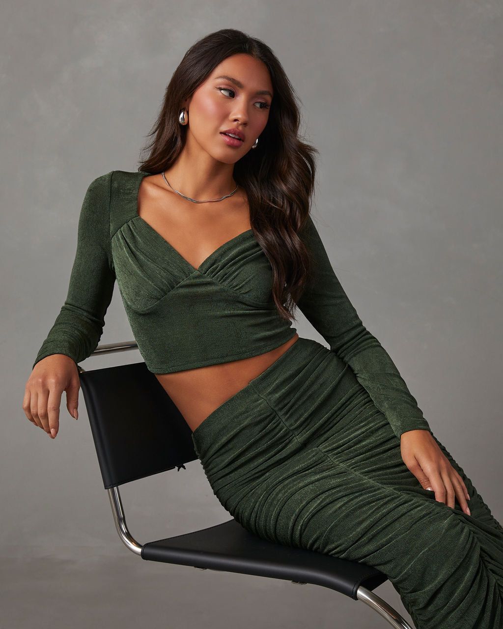 Weekend Vibes Slinky Long Sleeve Crop Top - Green sold by Vici product image thumbnail 6