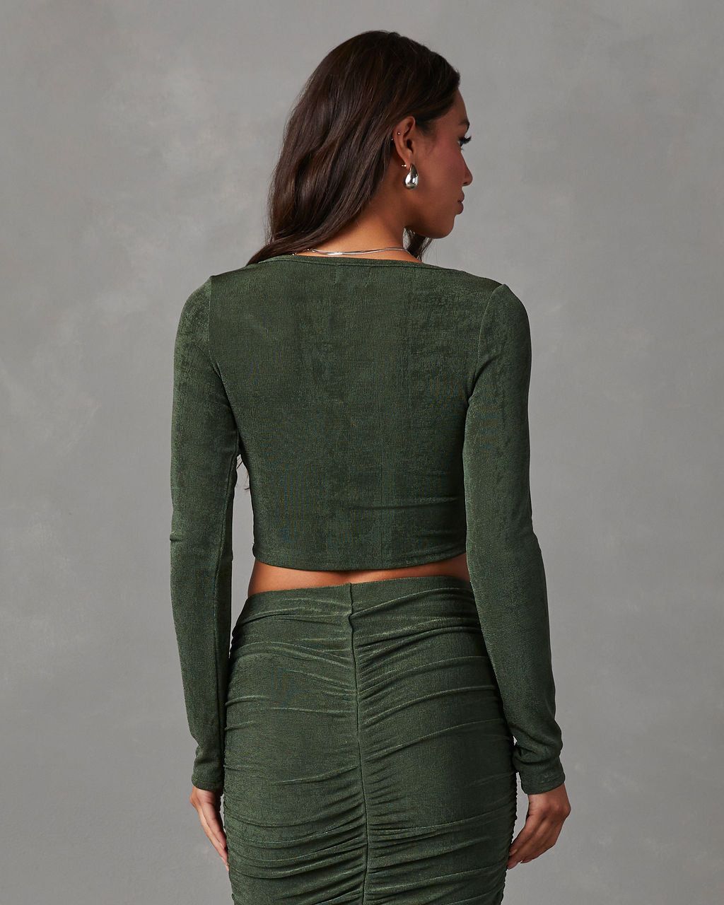 Weekend Vibes Slinky Long Sleeve Crop Top - Green sold by Vici product image thumbnail 4